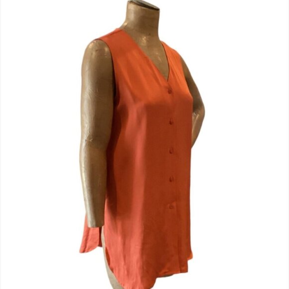 Ann Taylor Silk Sleeveless Top Sz M Rust/Burnt Orange Longline Tunic #243Q - Picture 3 of 8
